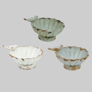 Distressed Pewter Bowl with Bird